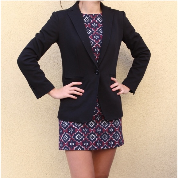 LOFT Jacquard Shift Dress. Navy - Burgundy Textured Fabric. EUC - Picture 4 of 10